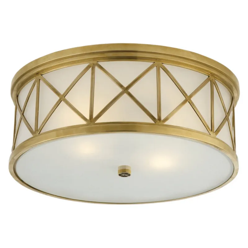 Suzanne Kasler Montpelier Large Flush Mount in Hand-Rubbed Antique Brass with Frosted Glass Ceiling Light W16" x H6"