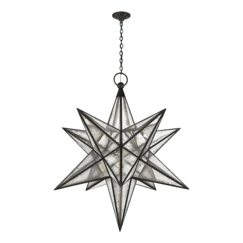 Chapman & Myers Moravian XL Star Lantern in Aged Iron with Antique Mirror Ceiling Light W48" x H52.25"