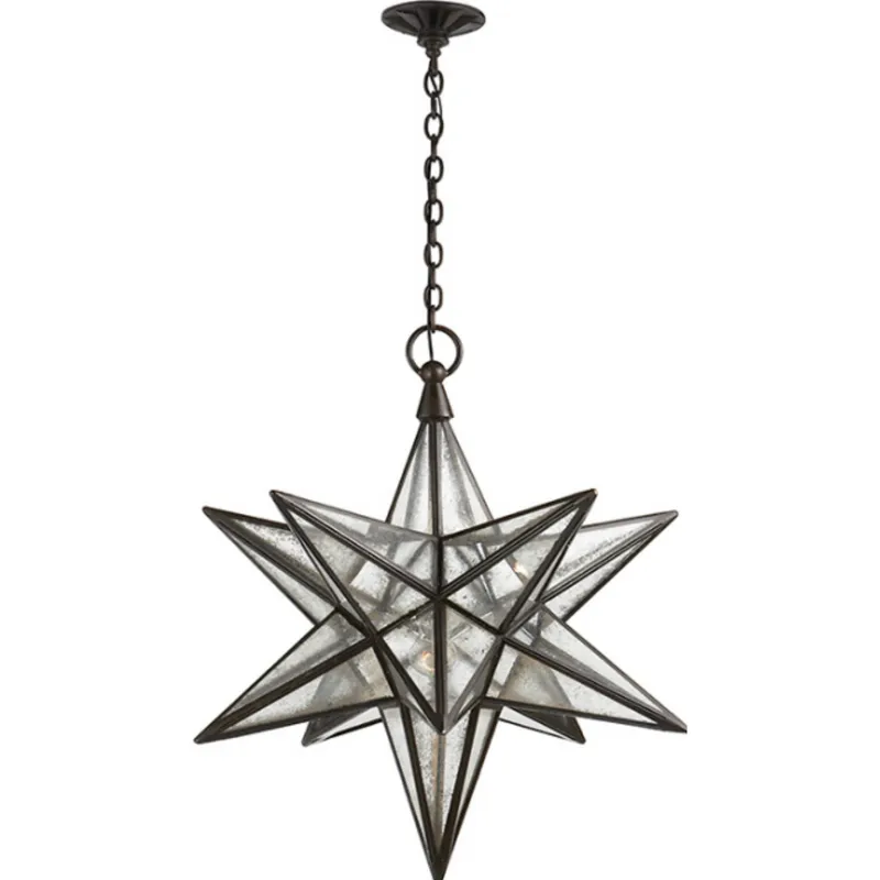 Chapman & Myers Moravian Large Star Lantern in Aged Iron with Antique Mirror Ceiling Light W30" x H32.75"