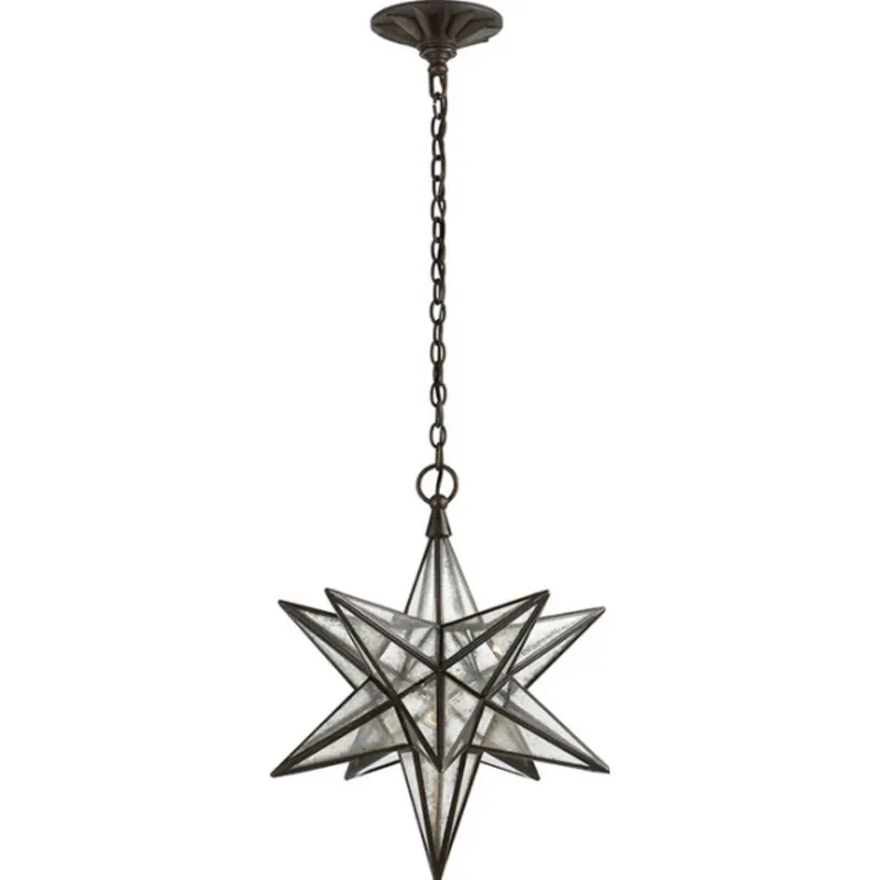 Chapman & Myers Moravian Medium Star Lantern in Aged Iron with Antique Mirror Ceiling Light W15.5" x H20"