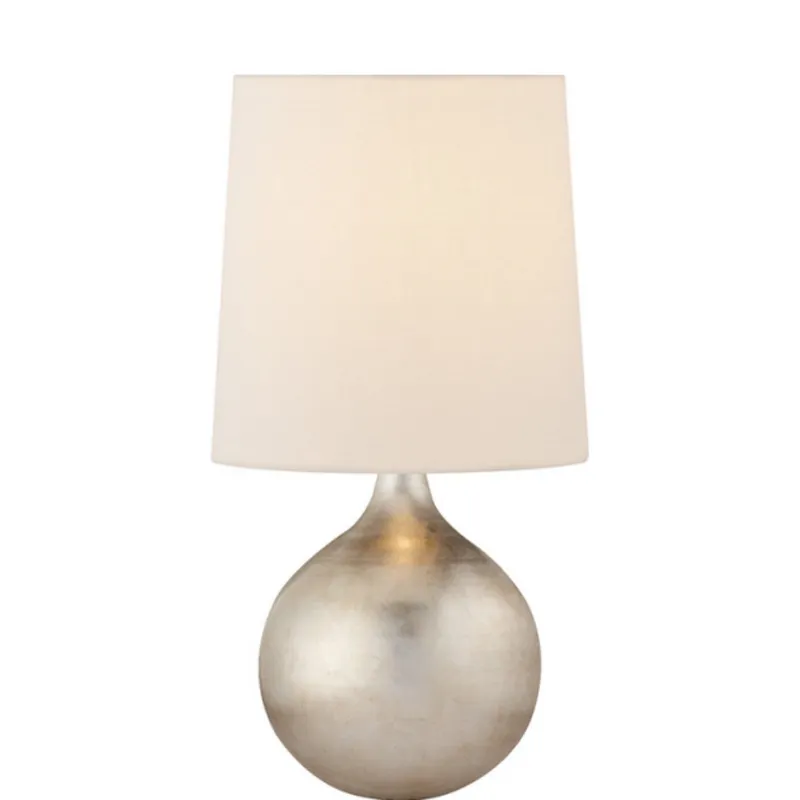 AERIN Warren Mini Table Lamp in Burnished Silver Leaf with Linen Shade W7" x H13.25"