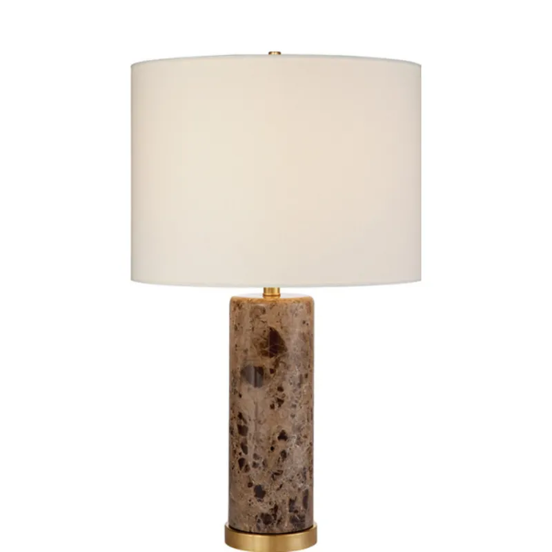 AERIN Cliff Table Lamp in Brown Marble with Linen Shade W17" x H30"