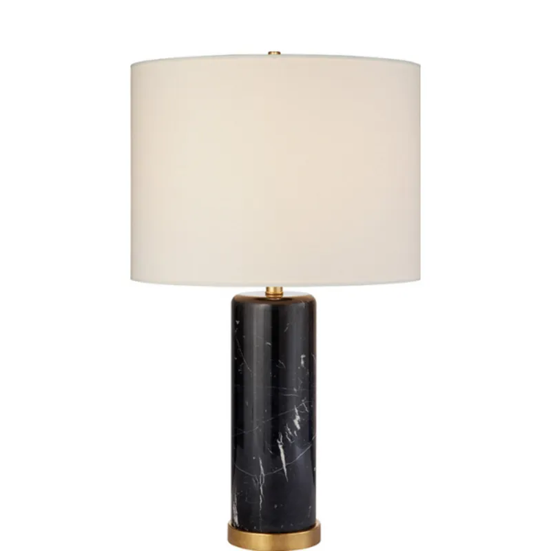 AERIN Cliff Table Lamp in Black Marble with Linen Shade W17" x H30"