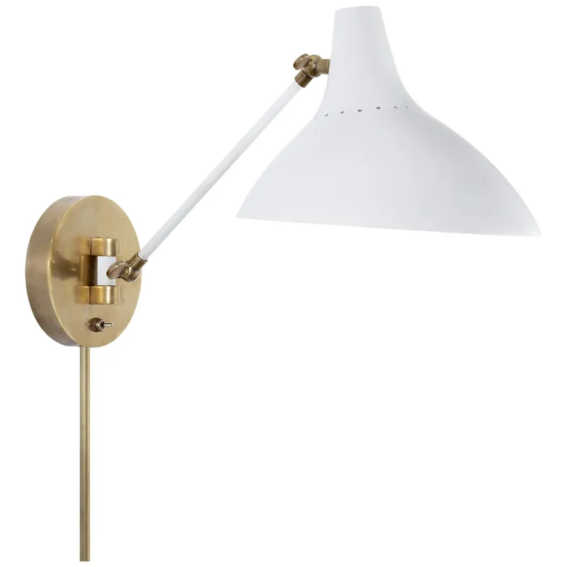AERIN Charlton Wall Light in White and Hand-Rubbed Antique Brass W9.25" x H7.5" - 14.5"