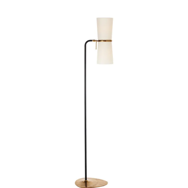 AERIN Clarkson Floor Lamp in Black and Hand-Rubbed Antique Brass with Linen Shades W12" x H58.25"