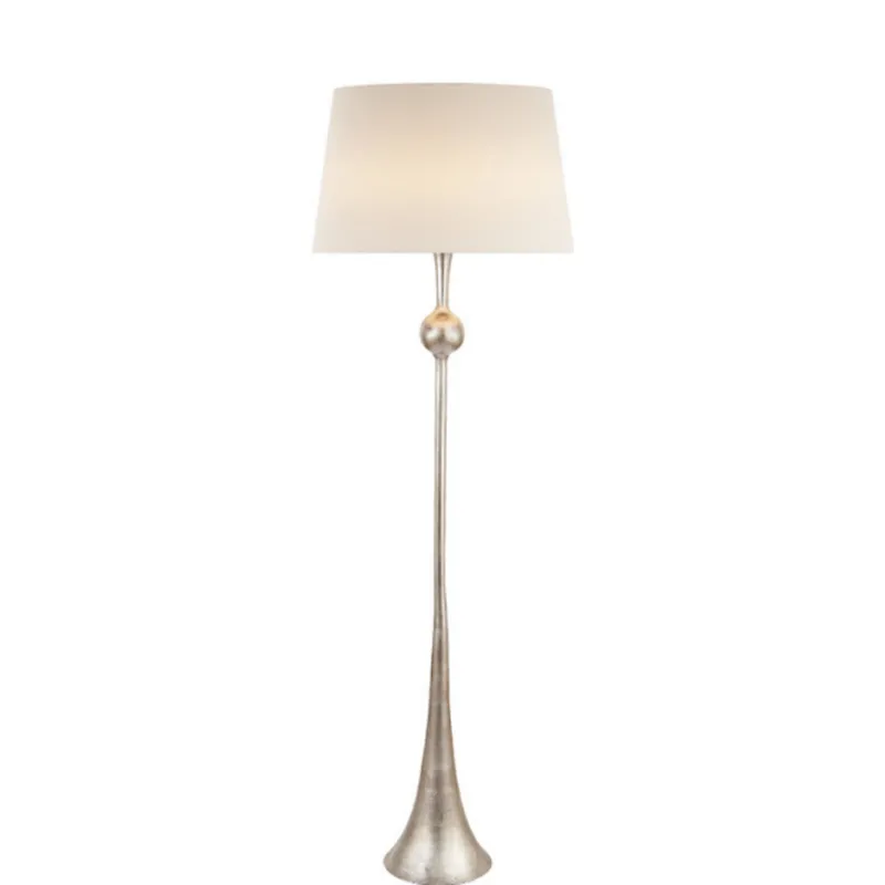 AERIN Dover Floor Lamp in Burnished Silver Leaf with Linen Shade W21.5" x H63.5"
