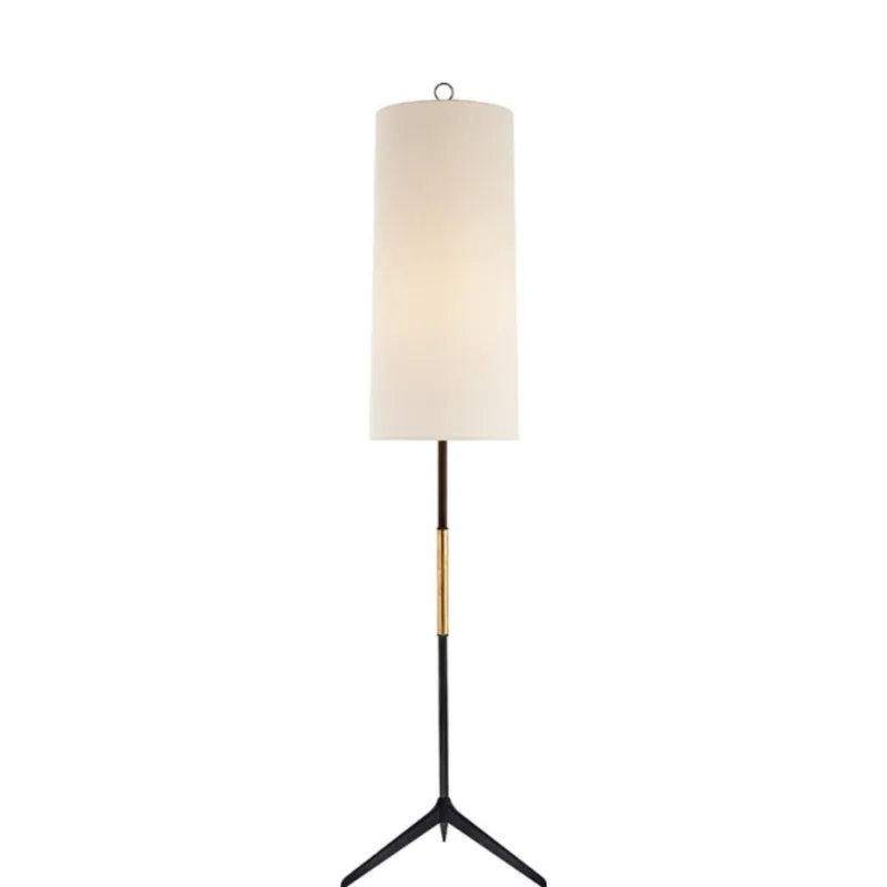 AERIN Frankfort Floor Lamp in Aged Iron with Gilded Accents and Linen Shade W18" x H60"
