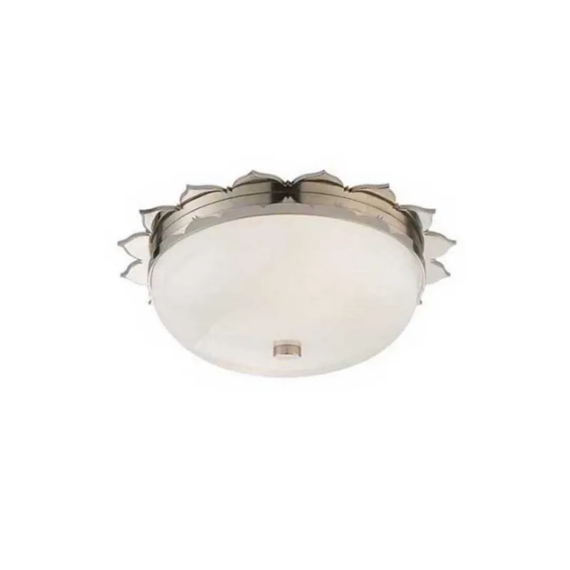 Alexa Hampton Rachel Small Flush Mount in Polished Nickel with White Glass Ceiling Light W13.5" x H4"