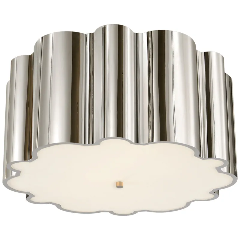Alexa Hampton Markos Grande Flush Mount in Polished Nickel with Frosted Acrylic Ceiling Light W26.25" x H12.5"
