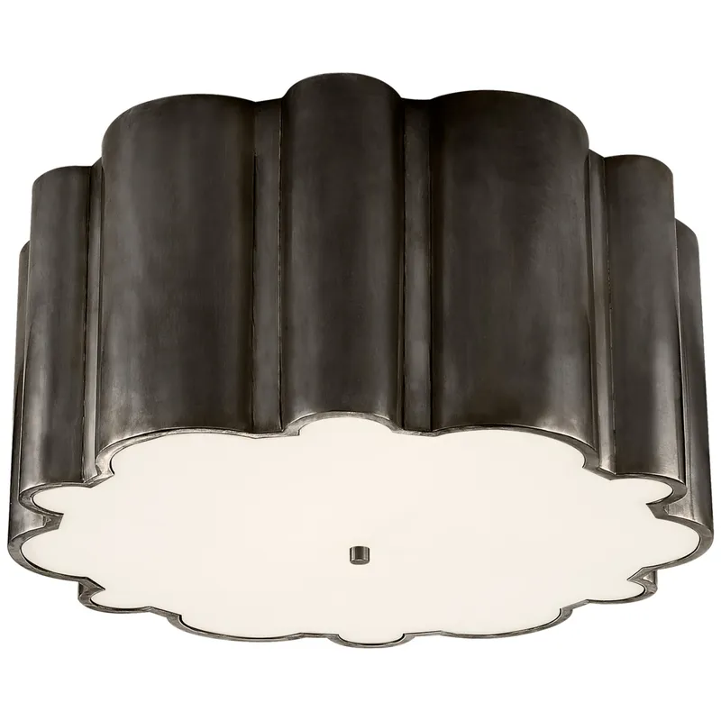 Alexa Hampton Markos Grande Flush Mount in Gun Metal with Frosted Acrylic Ceiling Light W26.25" x H12.5"