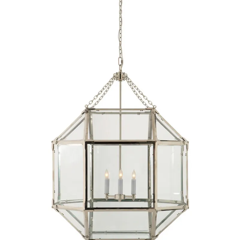 Suzanne Kasler Morris Large Lantern in Polished Nickel with Clear Glass Ceiling Light W23.25" x H30.25"