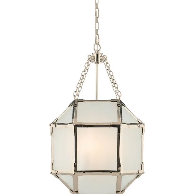 Suzanne Kasler Morris Small Lantern in Polished Nickel with Frosted Glass Ceiling Light W13.5" x H21.5"