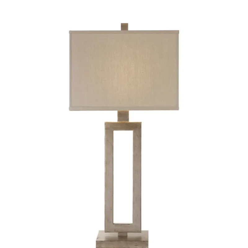 Suzanne Kasler Mod Tall Table Lamp in Burnished Silver Leaf with Linen Shade W14" x H28"