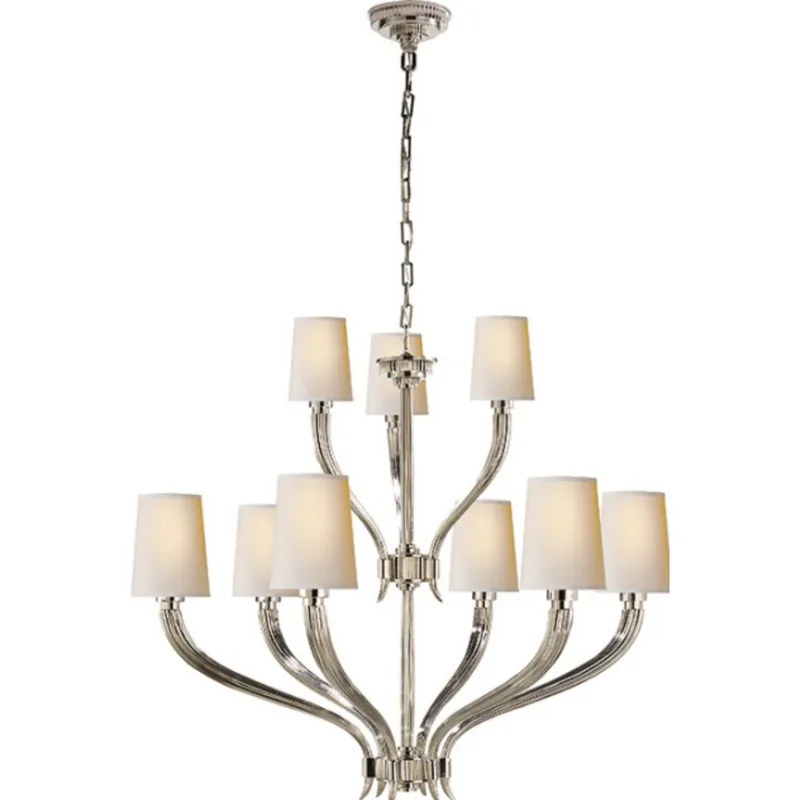 Chapman & Myers Ruhlmann 2-Tier Chandelier in Polished Nickel with Natural Paper Shades Ceiling Light W35.5" x H30.75"