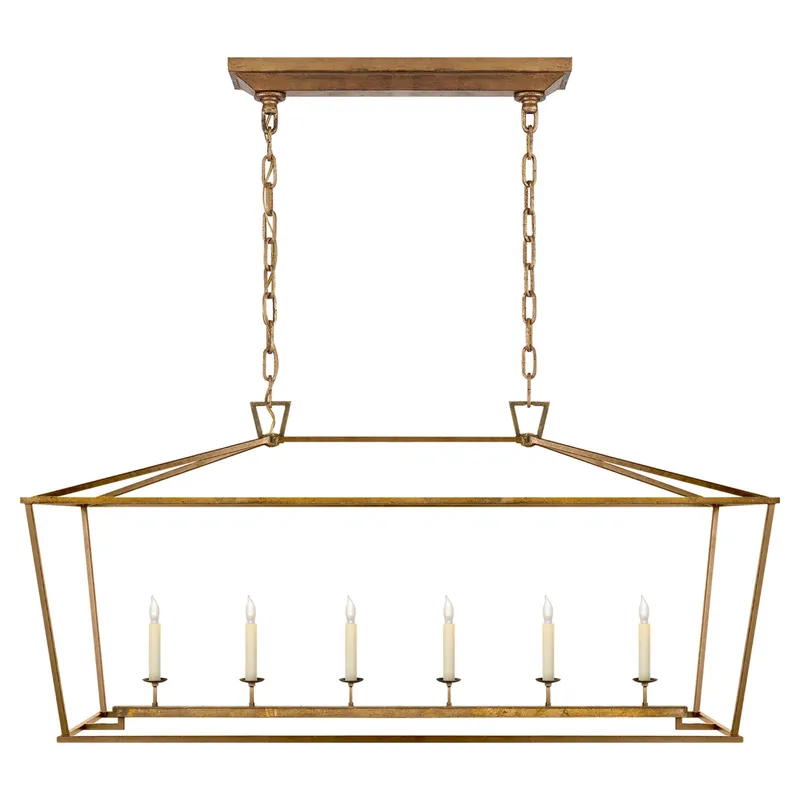 Chapman & Myers Darlana Large Linear Lantern in Gilded Iron Ceiling Light W54" x H25.5"