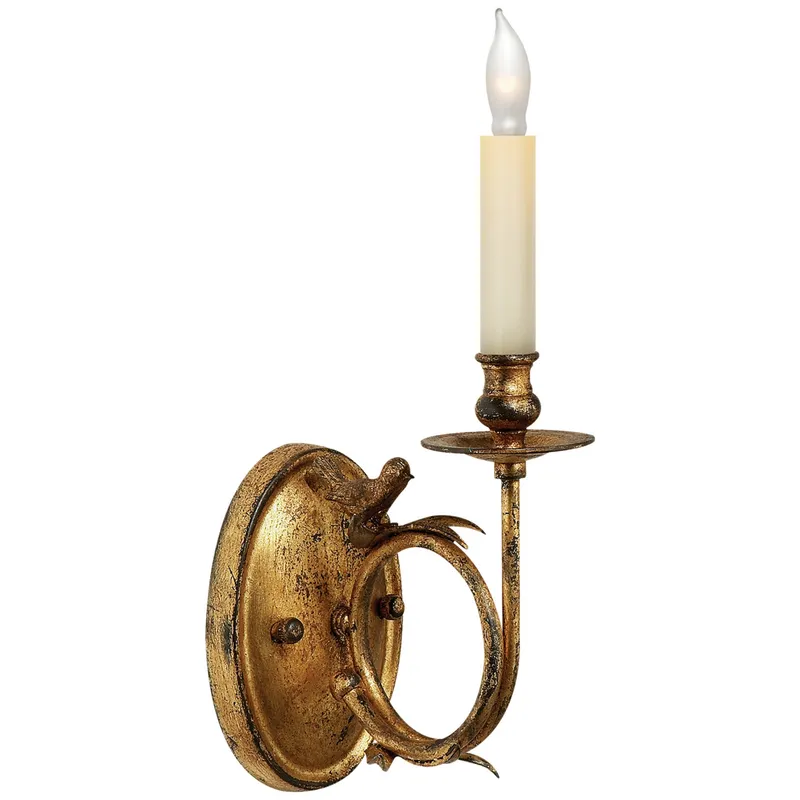 Chapman & Myers Perching Bird Sconce in Gilded Iron Wall Light W5" x H14"