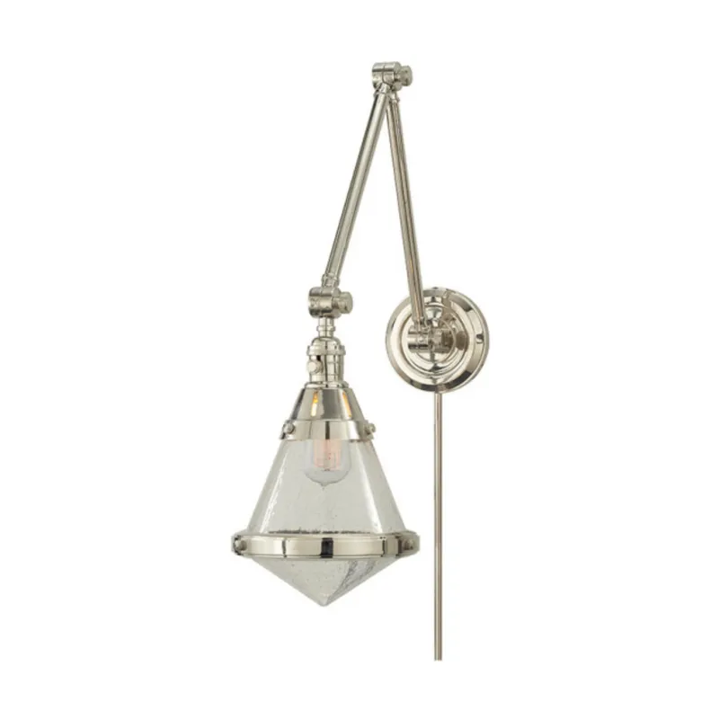 Thomas O'Brien Gale Library Wall Light in Polished Nickel with Seeded Glass W7.5" x H21.5"