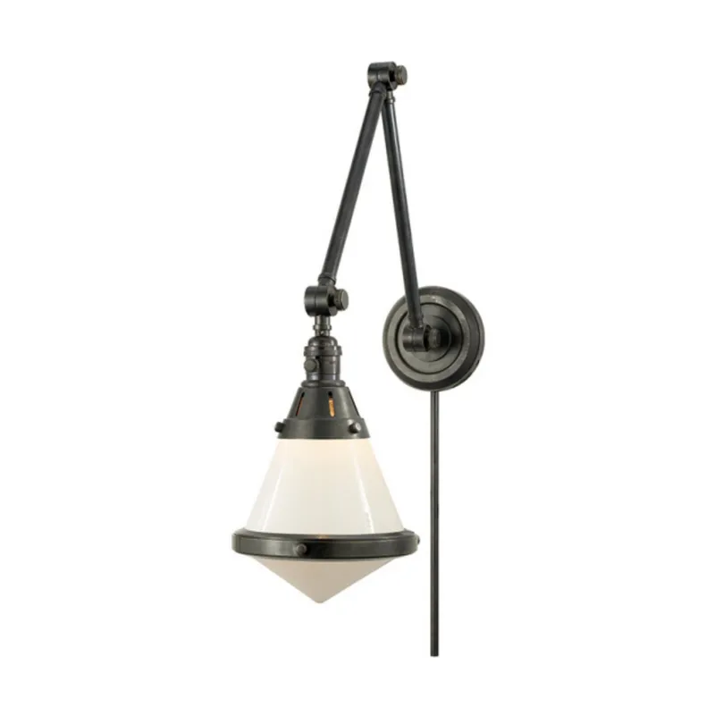 Thomas O'Brien Gale Library Wall Light in Bronze with White Glass W7.5" x H21.5"