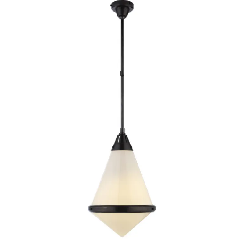 Thomas O'Brien Gale Large Pendant in Bronze with White Glass Ceiling Light W15.5"
