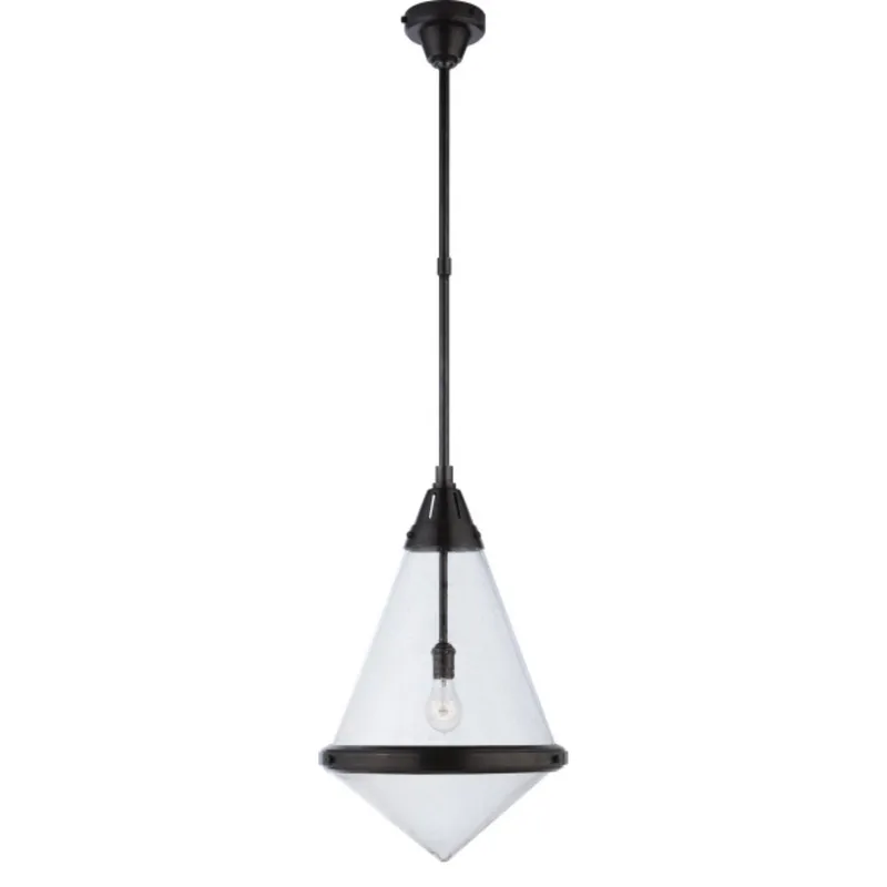Thomas O'Brien Gale Large Pendant in Bronze with Seeded Glass Ceiling Light W15.5"