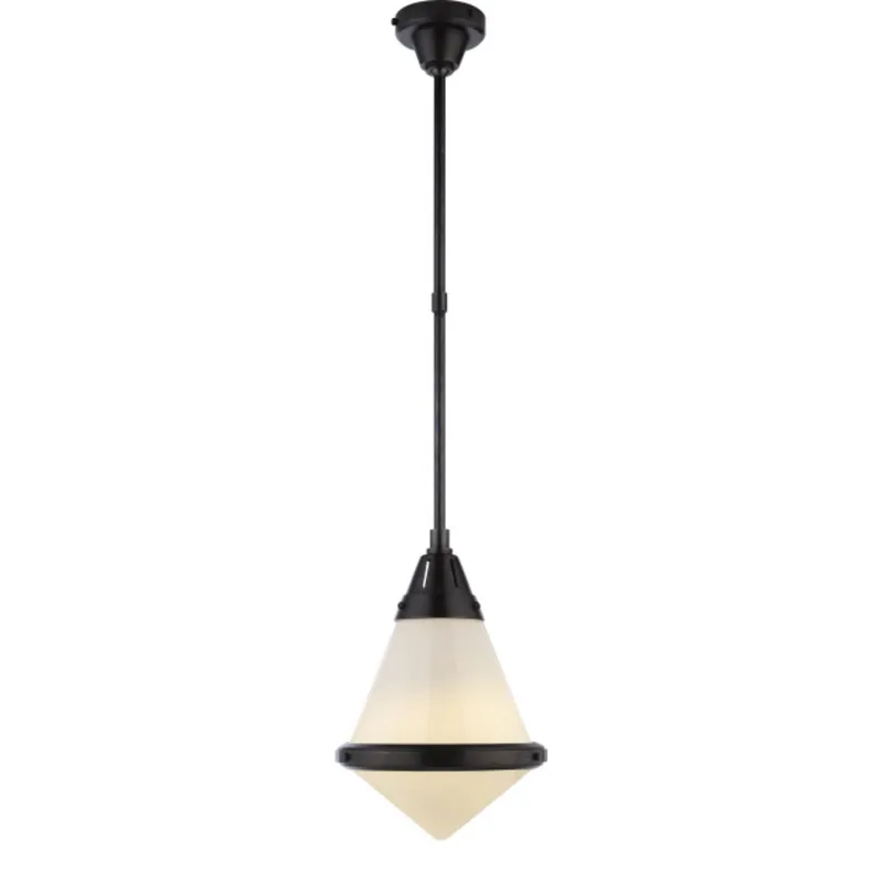 Thomas O'Brien Gale Small Pendant in Bronze with White Glass Ceiling Light W11.5"