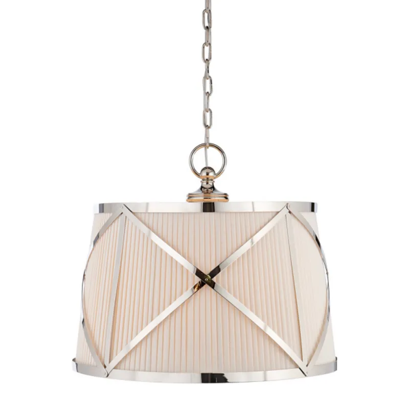 Chapman & Myers Grosvenor Large Single Hanging Shade in Polished Nickel with Linen Shade Ceiling Light W24"