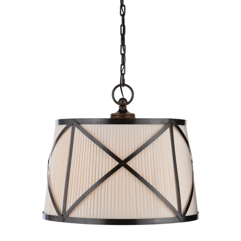 Chapman & Myers Grosvenor Large Single Hanging Shade in Bronze with Linen Shade Ceiling Light W24"