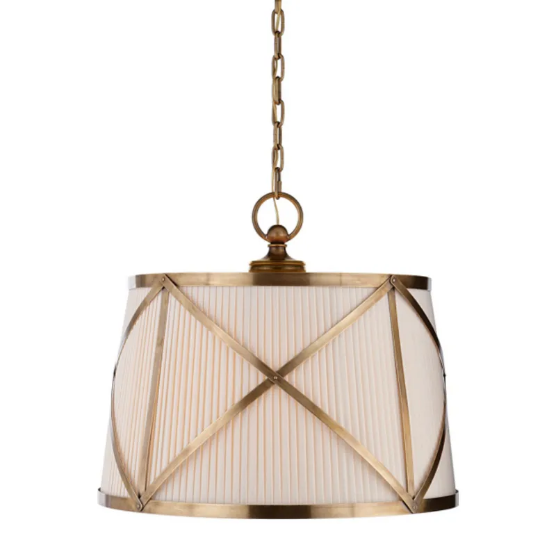 Chapman & Myers Grosvenor Large Single Hanging Shade in Antique-Burnished Brass with Linen Shade Ceiling Light W24"