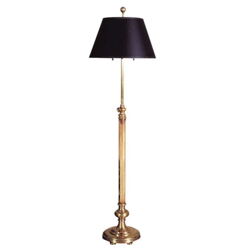 Chapman & Myers Overseas Adjustable Club Floor Lamp in Antique-Burnished Brass with Black Shade W15" x H47" - 64.5"