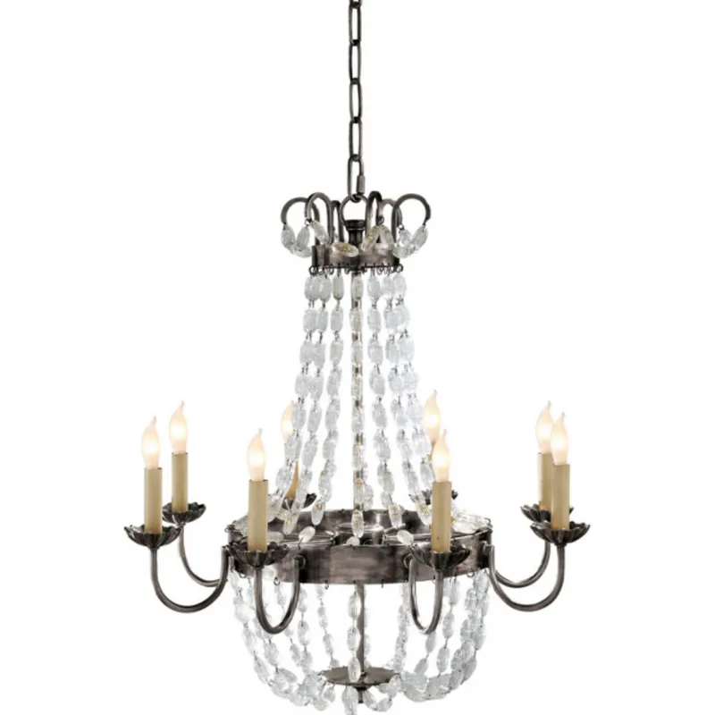 Chapman & Myers Paris Flea Market Medium Chandelier in Sheffield Silver and Seeded Glass Ceiling Light W24.75" x H26"