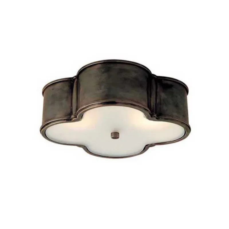 Alexa Hampton Basil 17" Flush Mount in Gun Metal with Frosted Glass Ceiling Light W17.25" x H5"