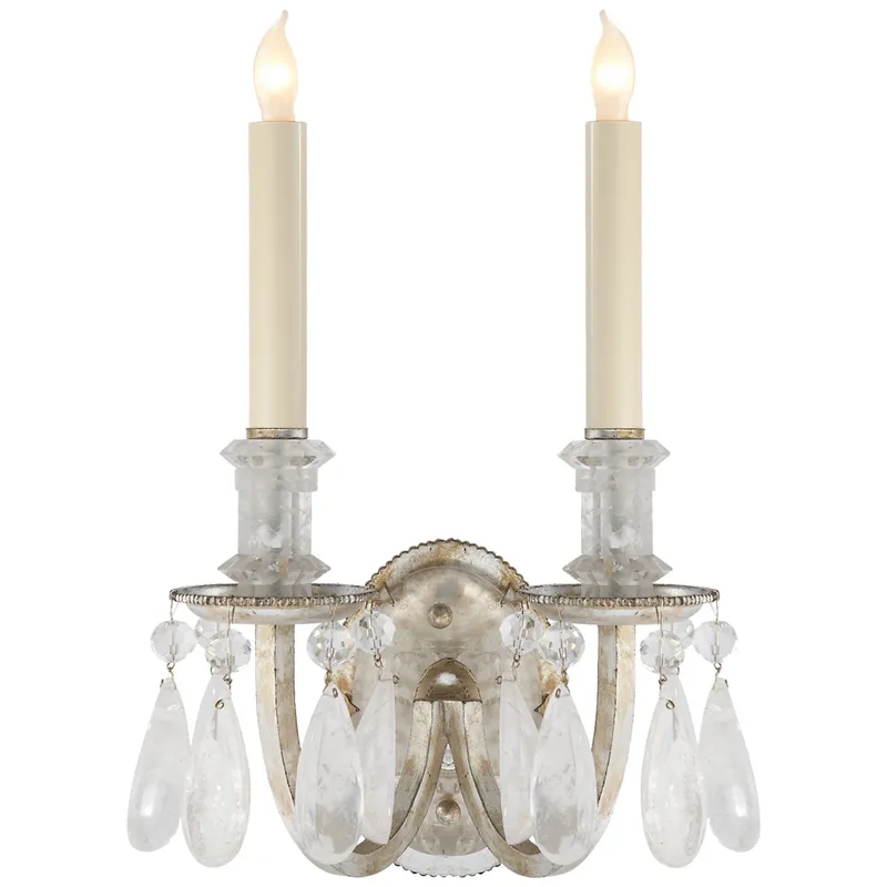 Thomas O'Brien Elizabeth Double Sconce in Burnished Silver Leaf with Quartz Wall Light W9.5" x H14.5"