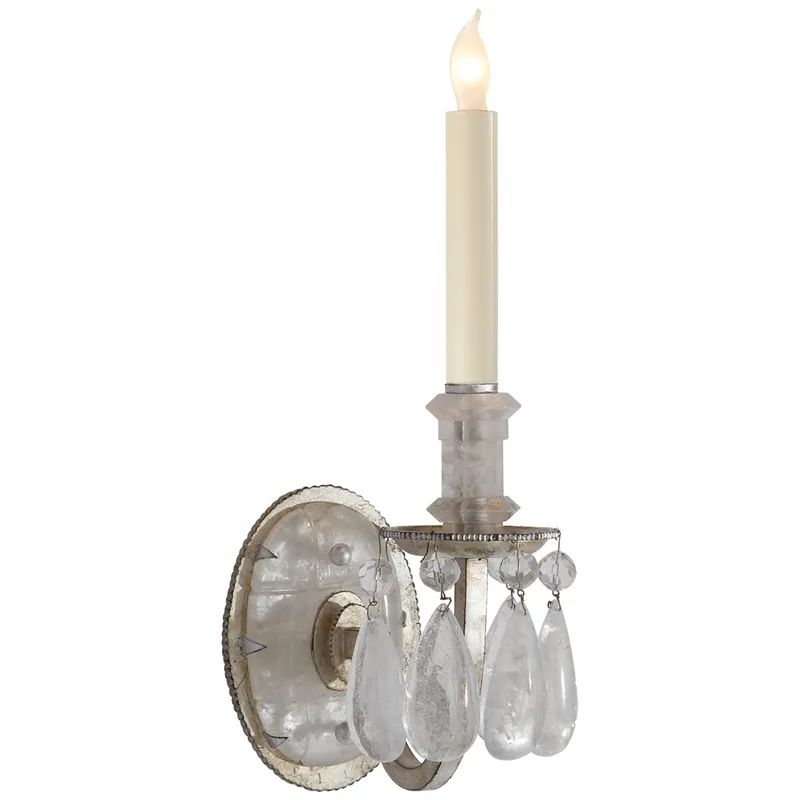 Thomas O'Brien Elizabeth Single Sconce in Burnished Silver Leaf with Quartz Wall Light W4.5" x H16.75"