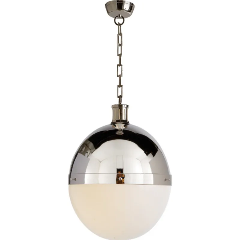 Thomas O'Brien Hicks Extra Large Pendant in Polished Nickel with White Glass Ceiling Light W16" x H22"
