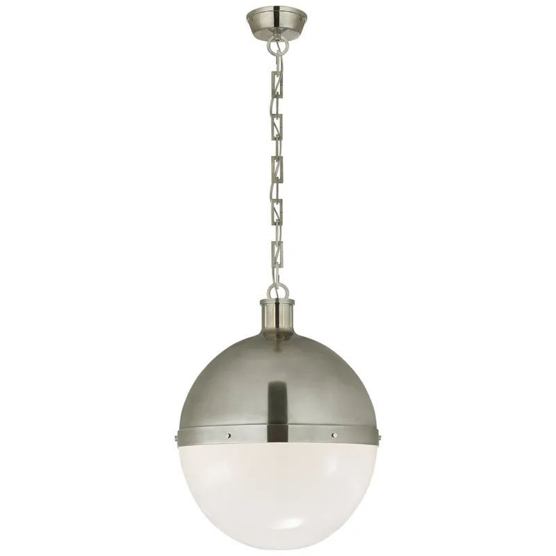 Thomas O'Brien Hicks Extra Large Pendant in Antique Nickel with White Glass Ceiling Light W16" x H22"
