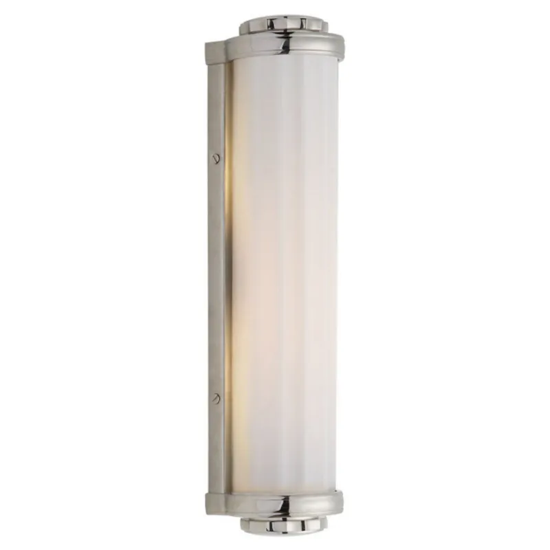 Thomas O'Brien Milton Road Bath Light in Polished Nickel with White Glass Wall Light W3.5" x H14.5"