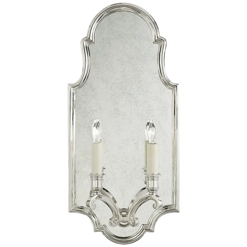 Chapman & Myers Sussex Medium Framed Double Sconce in Polished Nickel with Antique Mirror Wall Light W9.5" x H20.5"