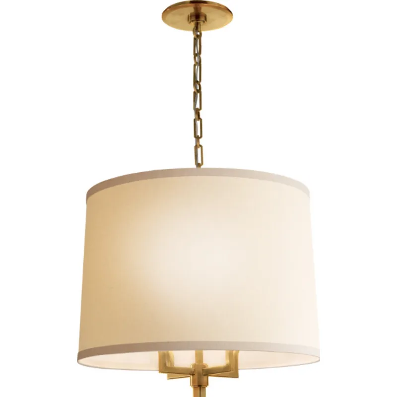 Barbara Barry Westport Large Hanging Shade in Soft Brass with Linen Shade Ceiling Light W23" x H21"