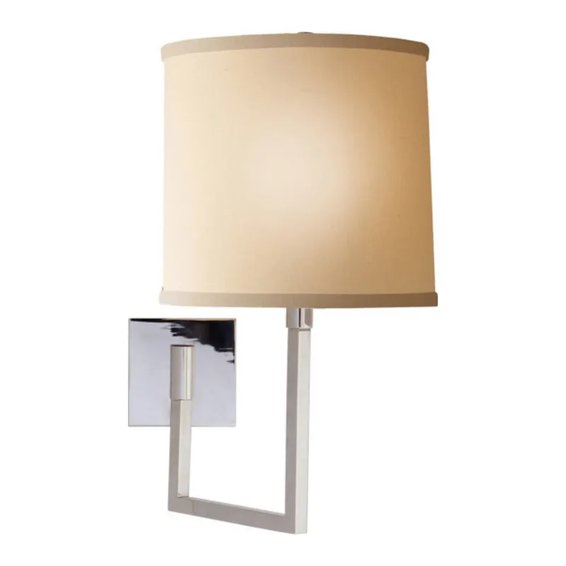 Barbara Barry Aspect Large Articulating Sconce in Polished Nickel with Ivory Linen Shade Wall Light W10" x H19"