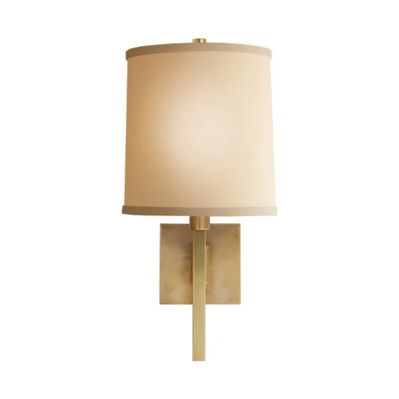 Barbara Barry Aspect Small Articulating Sconce in Soft Brass with Ivory Linen Shade Wall Light W7.75" x H16.75"