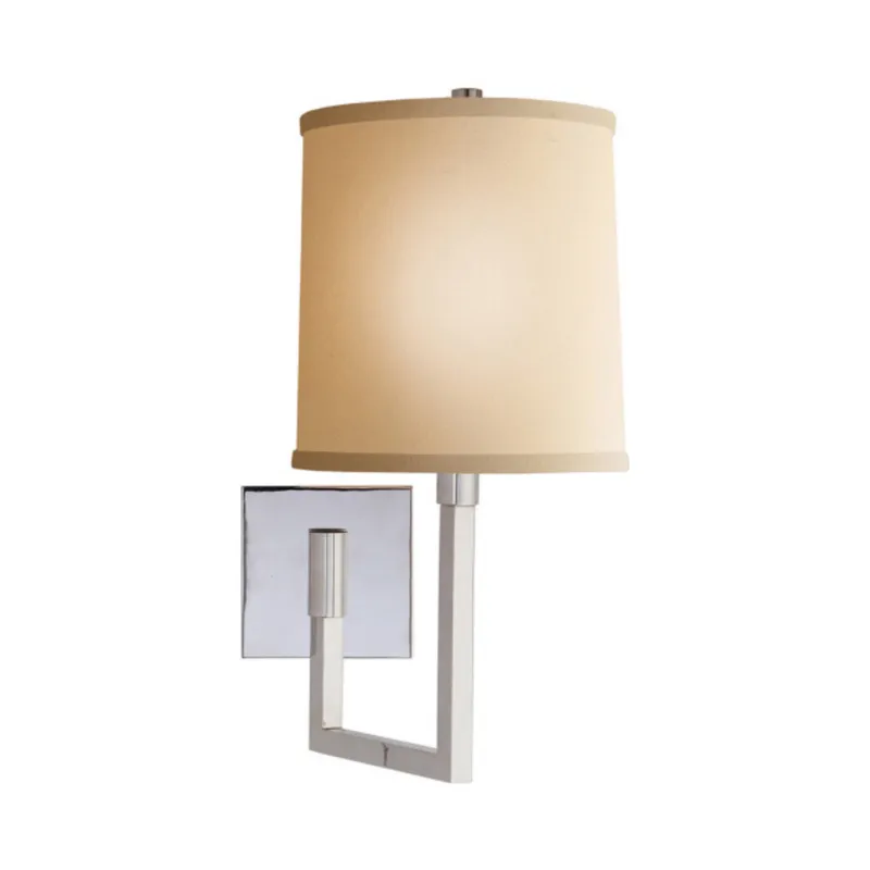 Barbara Barry Aspect Small Articulating Sconce in Polished Nickel with Ivory Linen Shade Wall Light W7.75" x H16.75"
