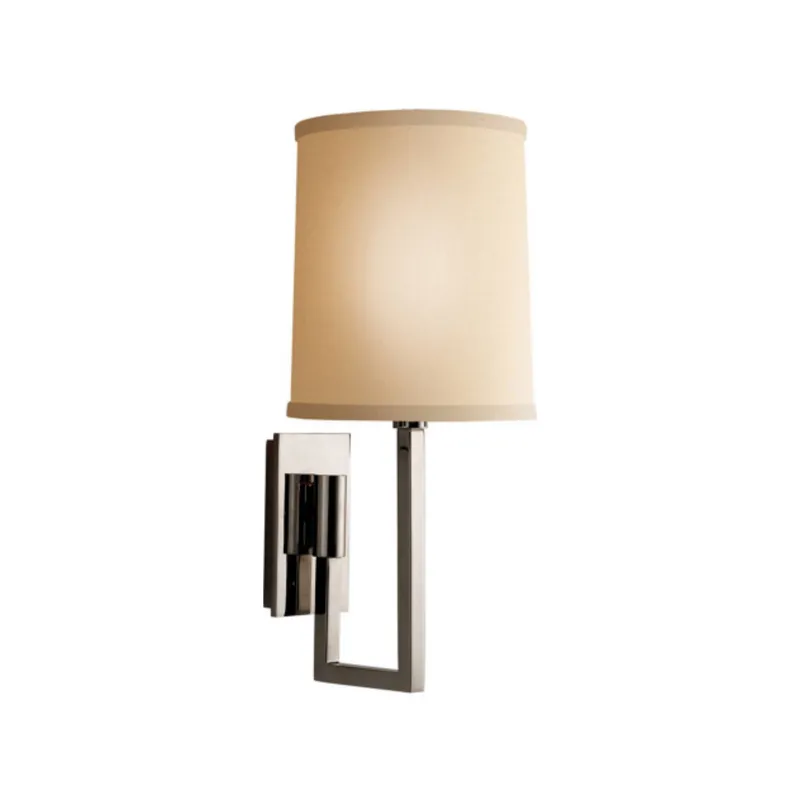 Barbara Barry Aspect Library Sconce in Polished Nickel with Ivory Linen Shade Wall Light W6" x H14.5"