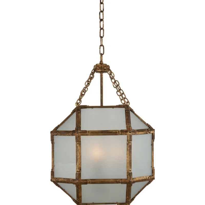 Suzanne Kasler Morris Small Lantern in Gilded Iron with Frosted Glass Ceiling Light W13.5" x H21.5"