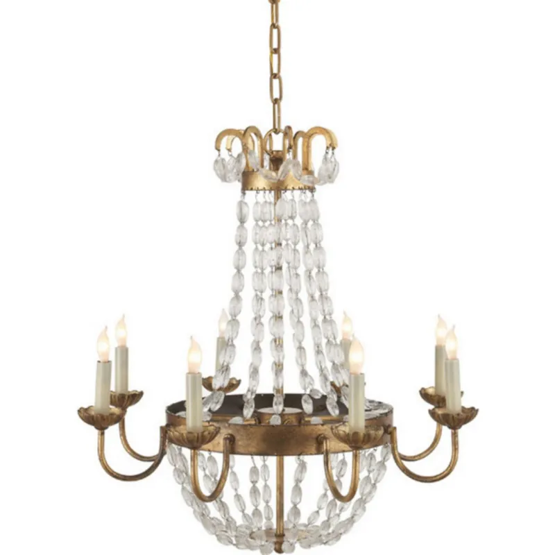 Chapman & Myers Paris Flea Market Medium Chandelier in Gilded Iron and Seeded Glass Ceiling Light W24.75" x H26"