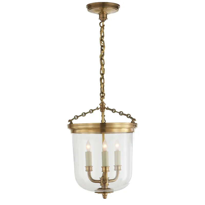 Thomas O'Brien Merchant Lantern in Hand-Rubbed Antique Brass with Clear Glass Ceiling Light W11.75" x H18"