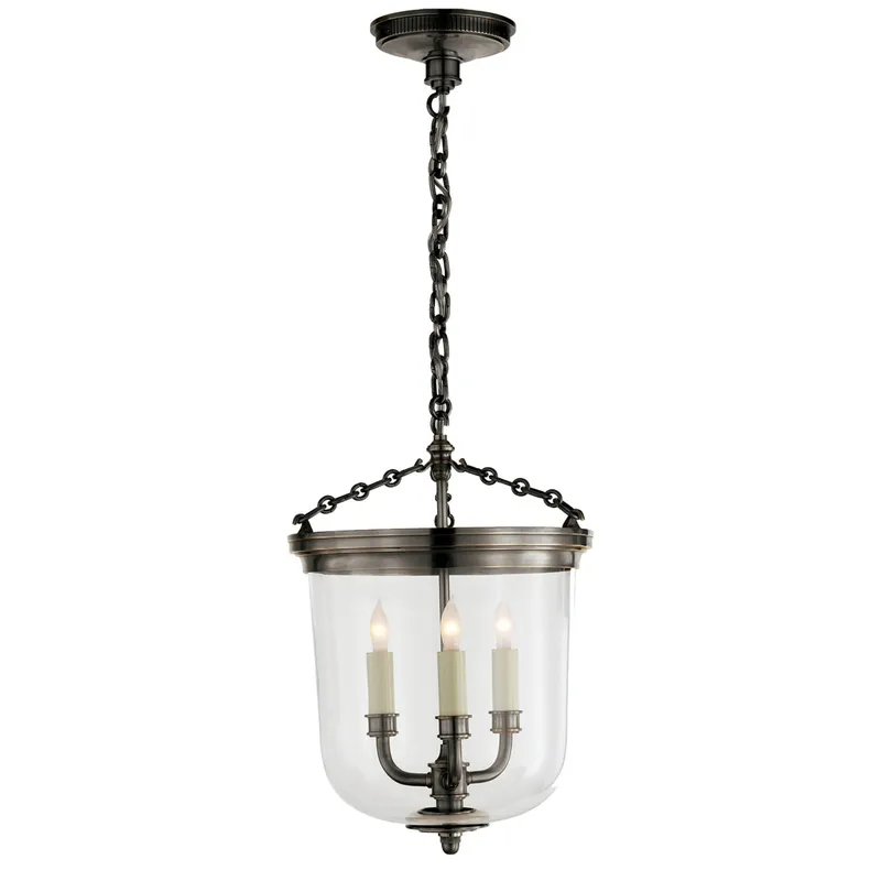 Thomas O'Brien Merchant Lantern in Bronze with Clear Glass Ceiling Light W11.75" x H18"
