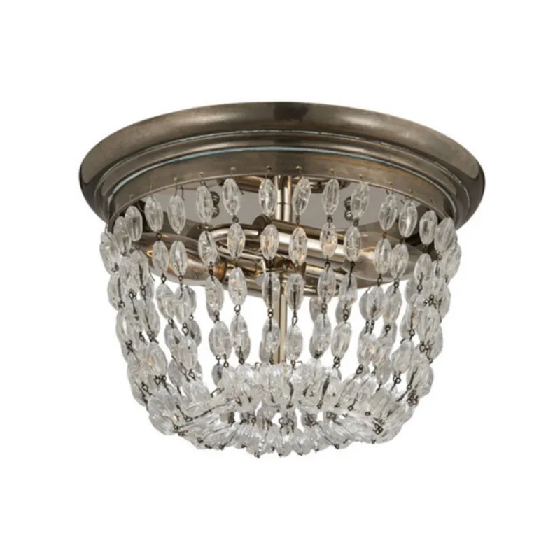 Chapman & Myers Paris Flea Market Small Flush Mount in Sheffield Silver with Seeded Glass Ceiling Light W10" x H7.5"