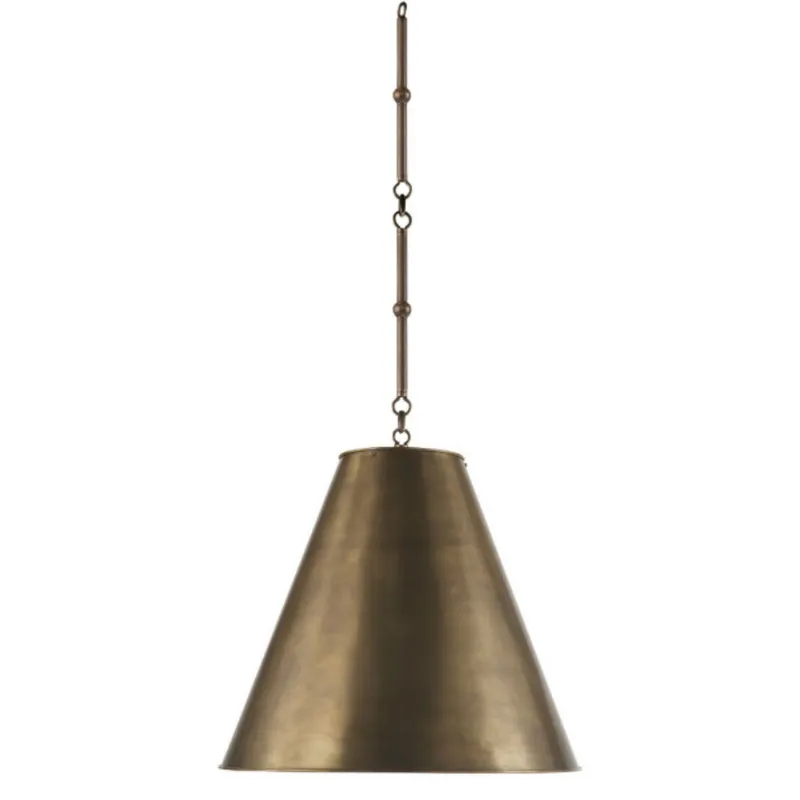 Thomas O'Brien Goodman Medium Hanging Light in Bronze with Hand-Rubbed Antique Brass Shade Ceiling Light W18"
