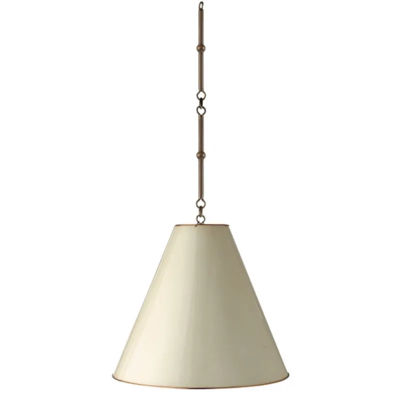 Thomas O'Brien Goodman Medium Hanging Light in Bronze with Antique White Shade Ceiling Light W18"