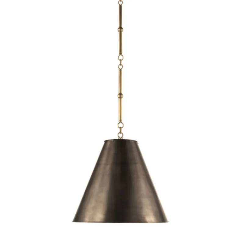 Thomas O'Brien Goodman Small Hanging Light in Hand-Rubbed Antique Brass with Bronze Shade Ceiling Light W15"